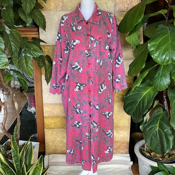 National Wildlife Federation Panda Pj Button Down 100% Cotton Night Gown Dress - Picture 1 of 12